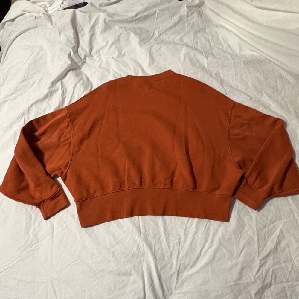 Nike Burnt Orange Oversized Cropped Crewneck Sweatshirt Cotton Blend Pullover XS - Picture 4 of 10
